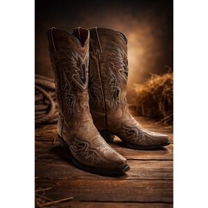 Eight Second Angel Brown Leather Embroidered Snip Toe Western Boots Size 6